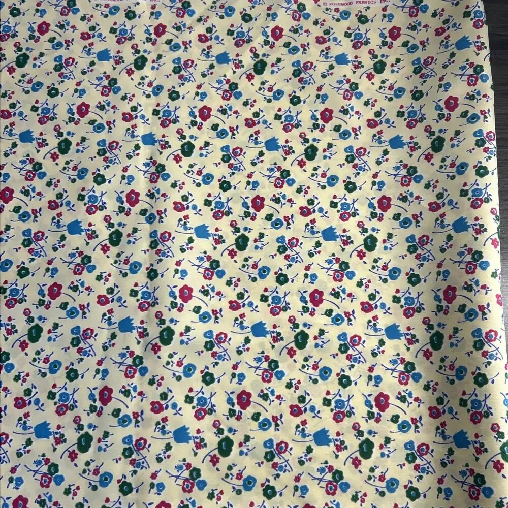 Ditsy Tulip Floral Polyester Fabric Rosewood 42x82 Vintage Teal Fuchsia Green